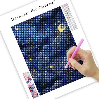 🔥LAST DAY 80% OFF-Seamless pattern with moon and stars on a dark