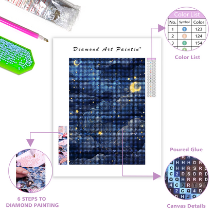 🔥LAST DAY 80% OFF-Seamless pattern with moon and stars on a dark
