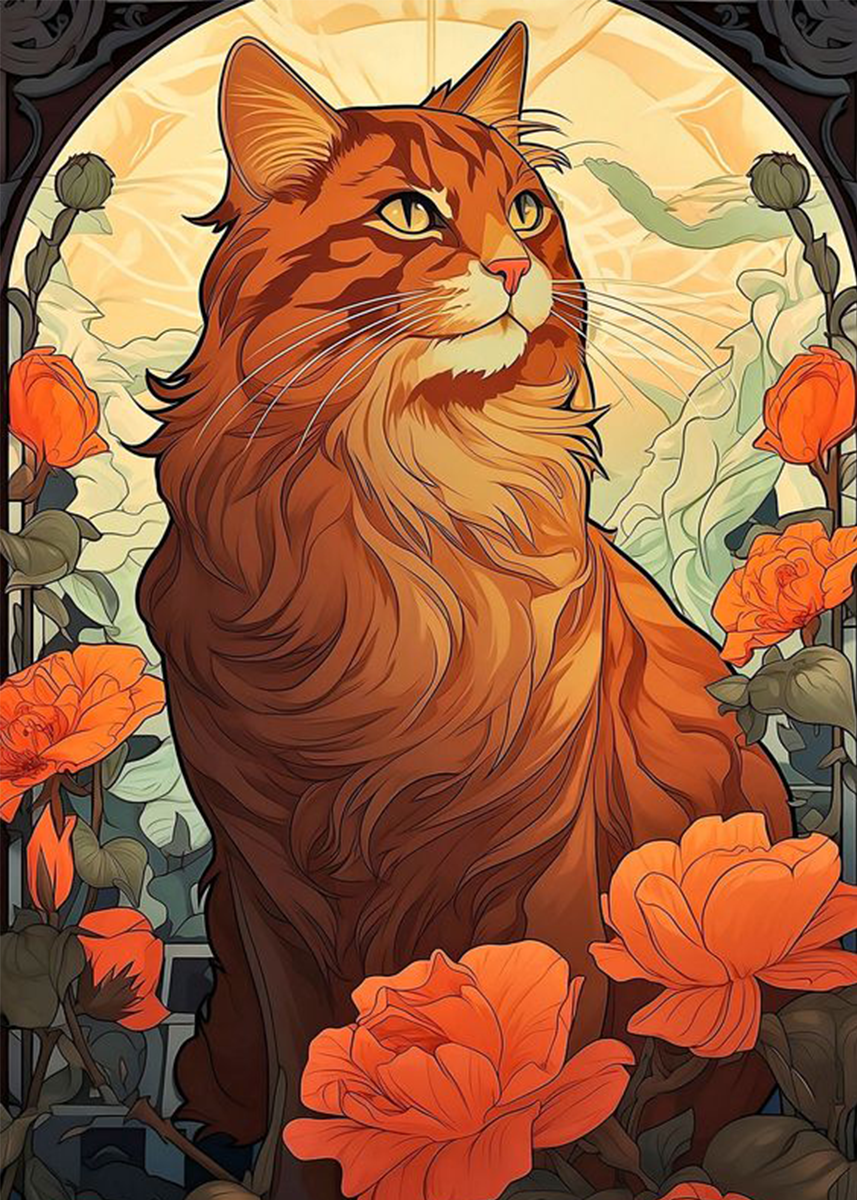 🔥LAST DAY 80% OFF-Long Hair Orange Cat and Roses