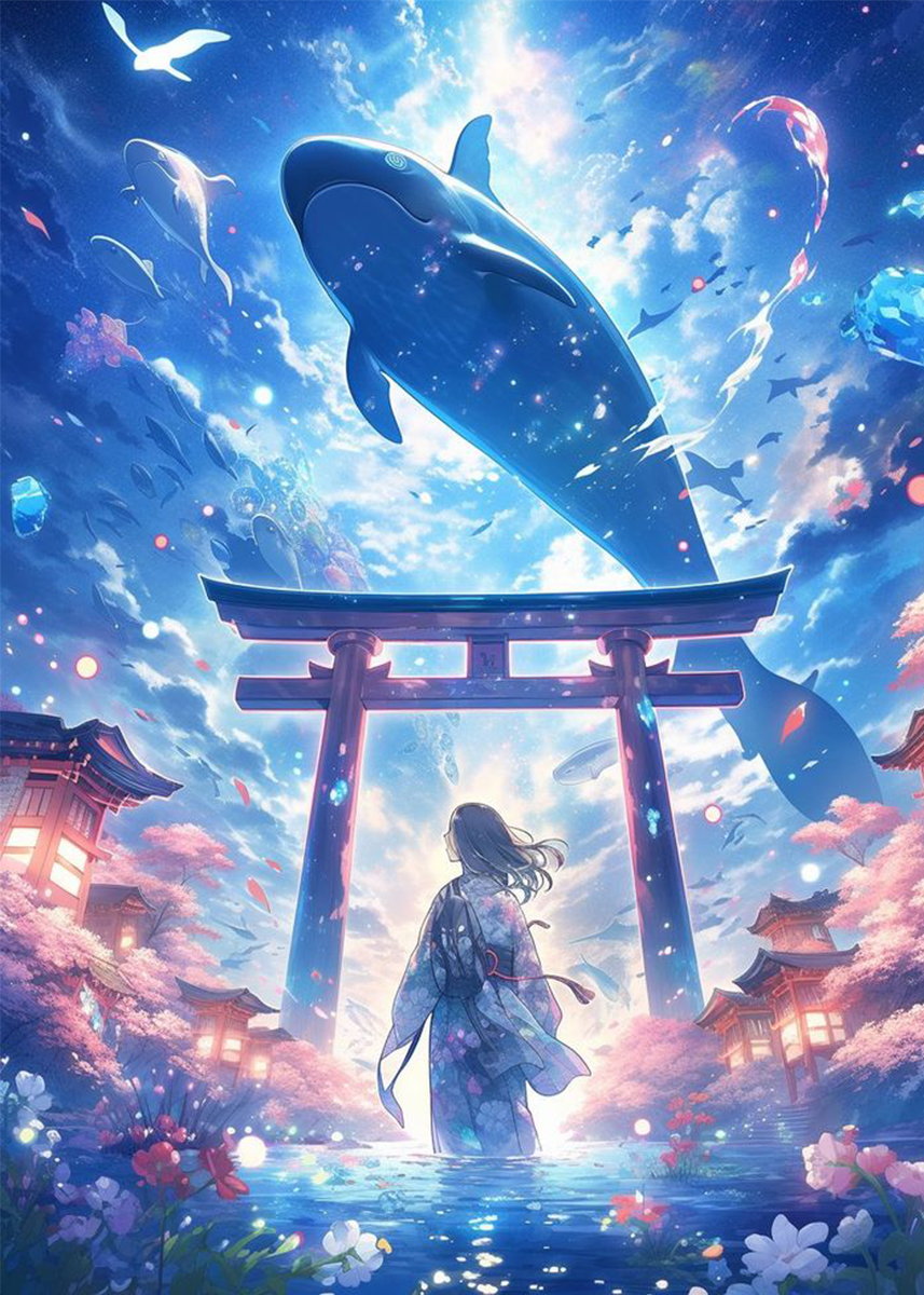 🔥LAST DAY 80% OFF-Anime girl standing in water with fish