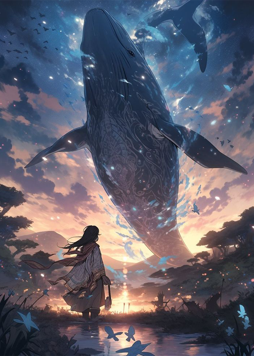 🔥LAST DAY 80% OFF-Anime girl looking at a whale in the ocean