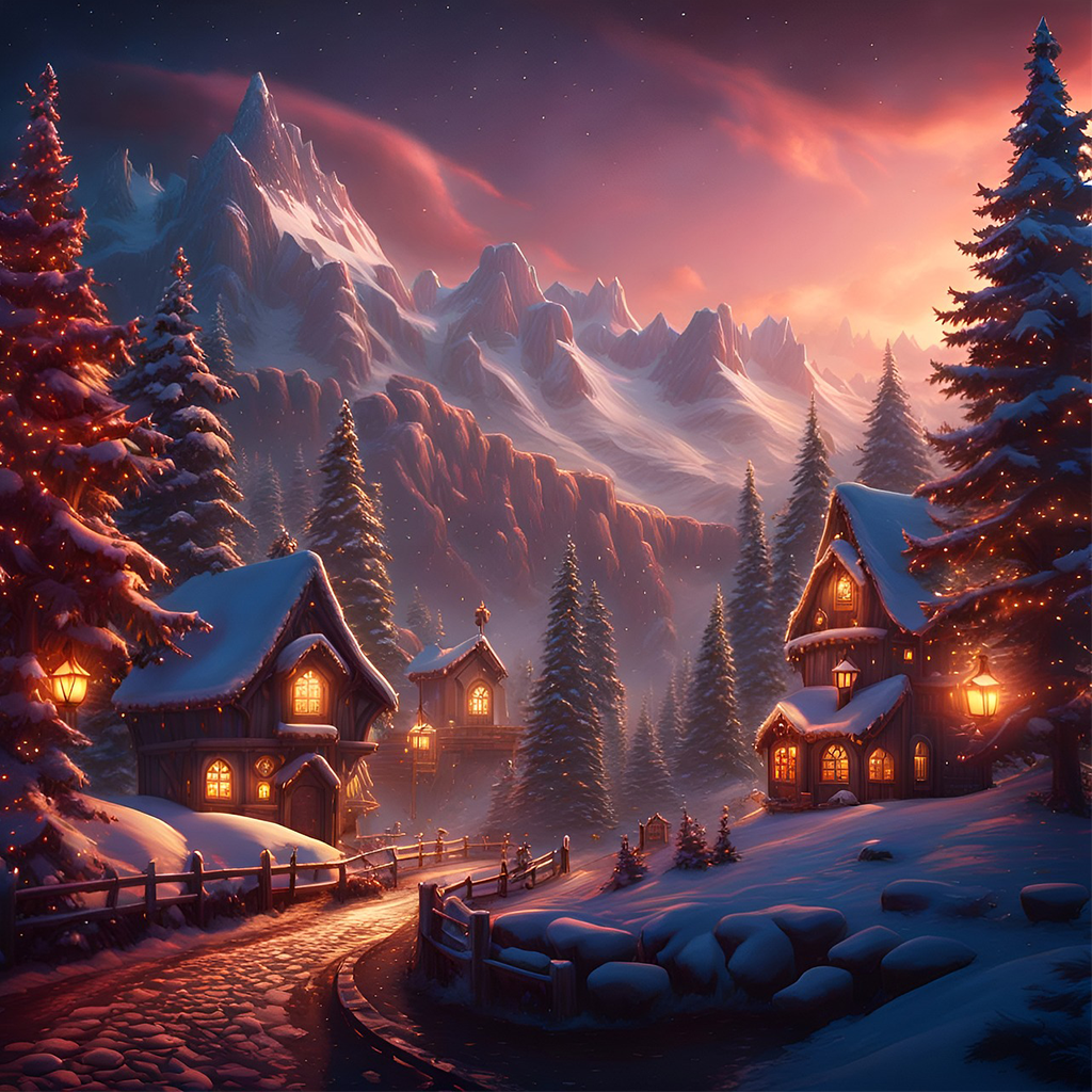 🔥LAST DAY 80% OFF-Winter snow rural village with trees