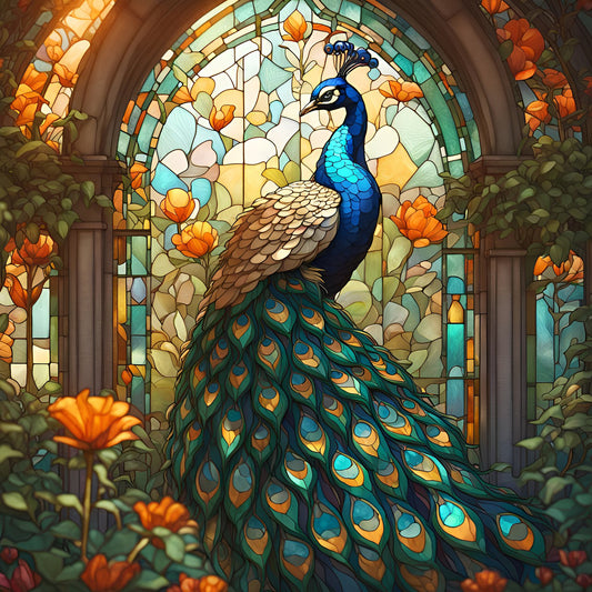 🔥LAST DAY 80% OFF-Peacock in stained glass with roses and vines