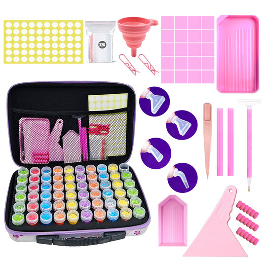 🔥LETZTER TAG 80 % RABATT auf DIY-Diamant-Malwerkzeug, tragbare Aufbewahrungsbox mit 60 Stück, rosafarbene Schmetterlings-Drucktasche