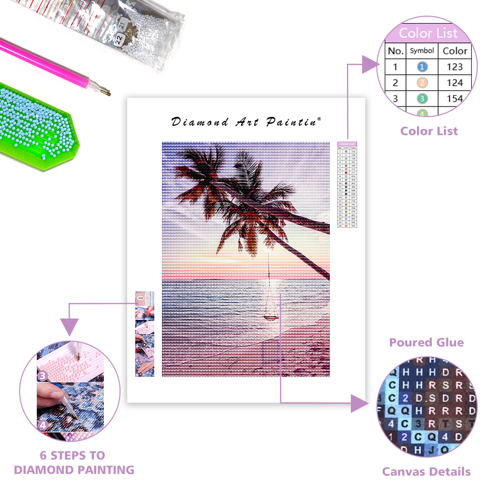 LEARTDYY Diamond Painting Beach Ocean Coastal Palm Tree 3D Window Landscape  Kit for Adults Diamond Painting by Number Kits Gem Art Wall Home Decor